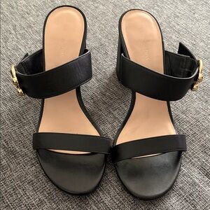 Stuart Weitzman Black Sandals with Gold Buckle